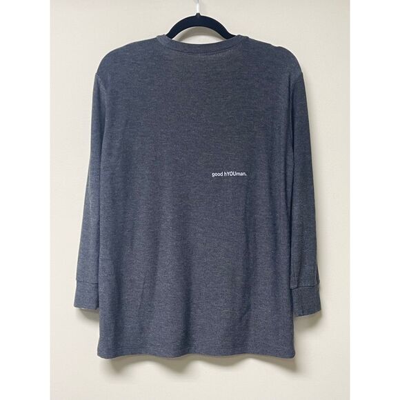 good hYOUman V-Neck Graphic Sweatshirt Charcoal Gray, Sz S - Picture 2 of 5